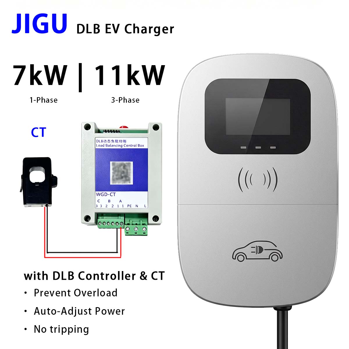 Wallbox Ev - เครื่องชาร์จรถยนต์ไฟฟ้า JIGU ระบบปรับสมดุลโหลดแบบไดนามิก Type 2 1